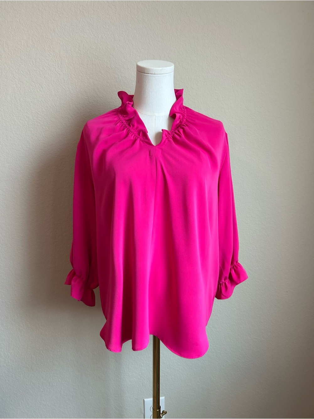 Women's Ruffle-Trim Hot Pink Blouse